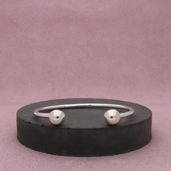 sterling silver vintage bead end cuff charm holder bracelet size 6.75in - Picture 1 of 3